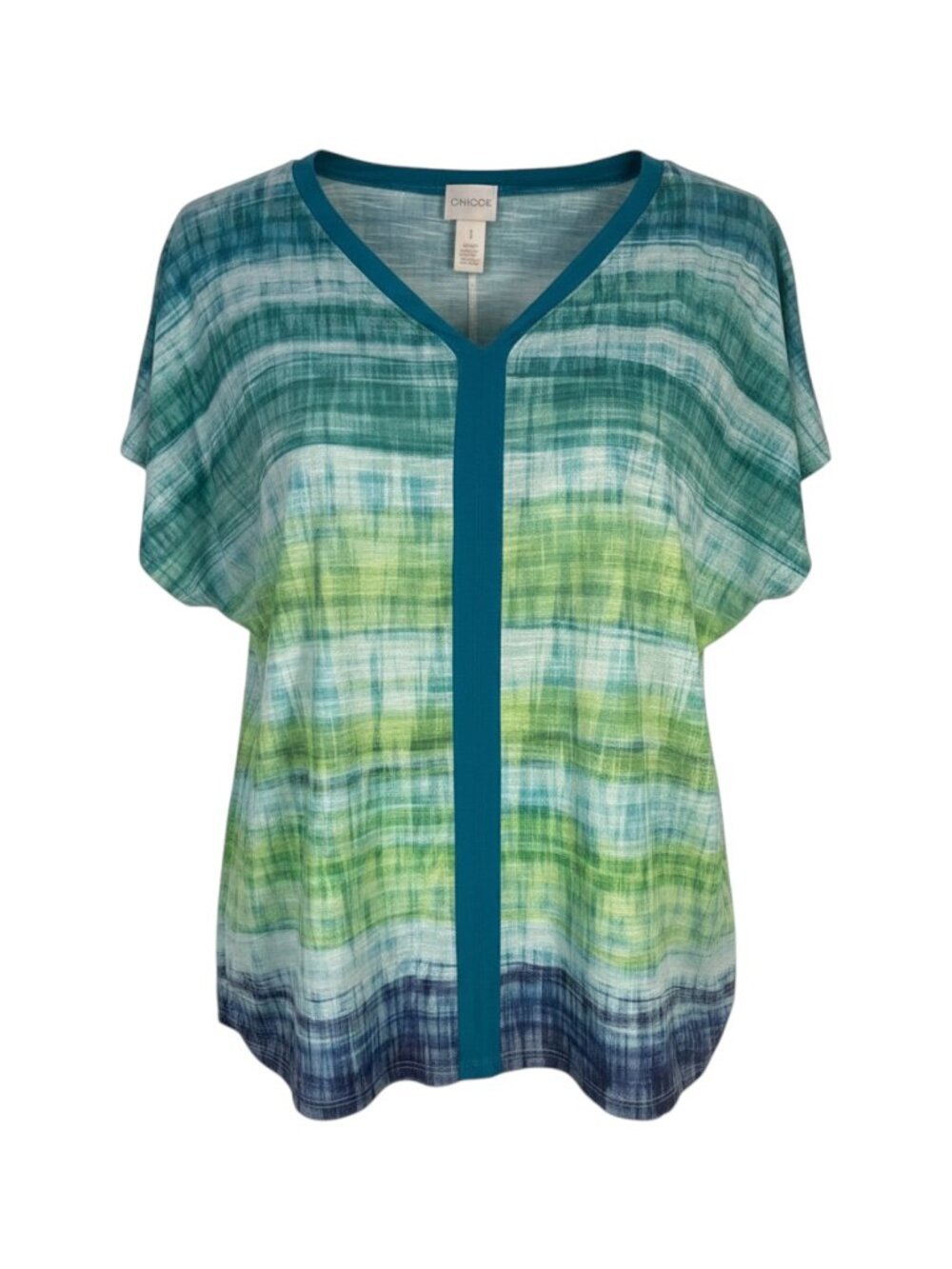 Chico's Blue Green Women's V-Neck Short Sleeve Top Size 1 Size M